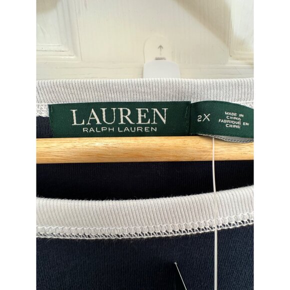 NEW Lauren Ralph Lauren Classics Navy Blue Boatneck Top Woman's Size 2X Nautical - Picture 8 of 10